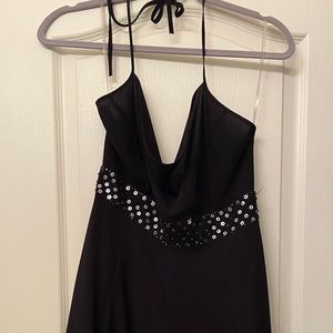 Black Cocktail dress with sequin accents and layered bottom- Great condition!